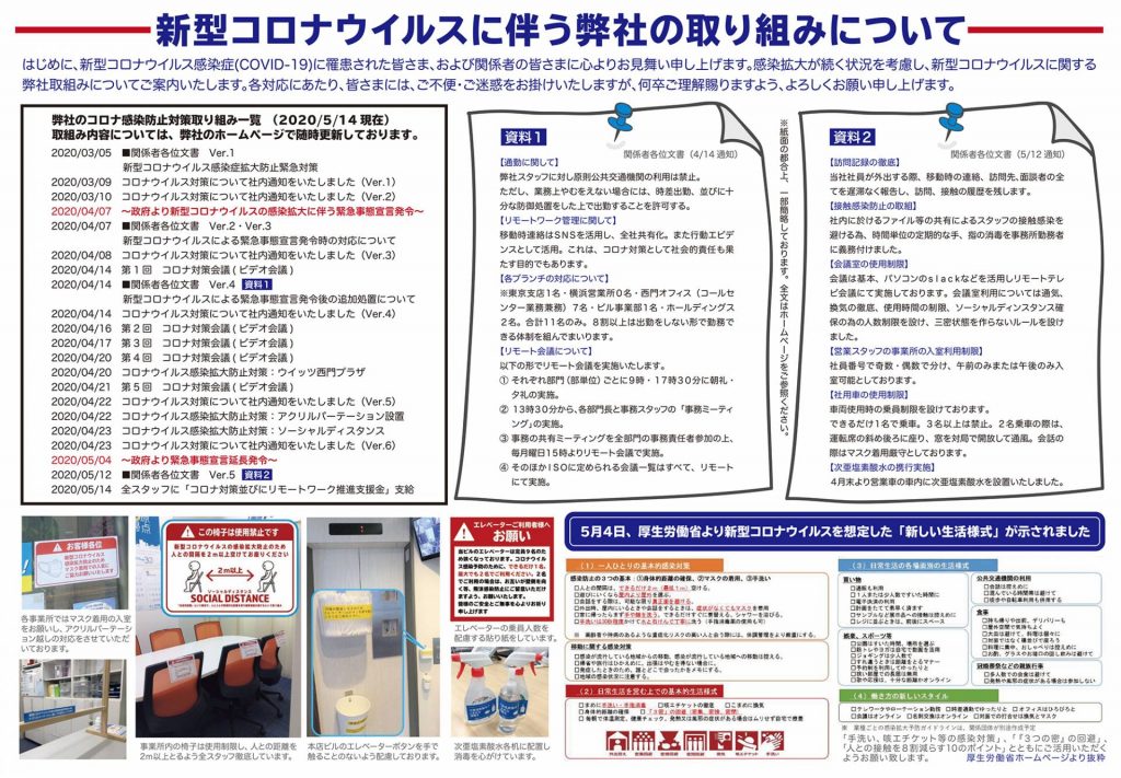 新型コロナウイルスに伴う対応